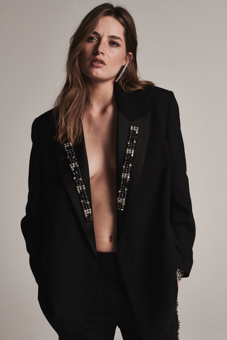 Iboya Chain Collar Smoking Blazer | Black