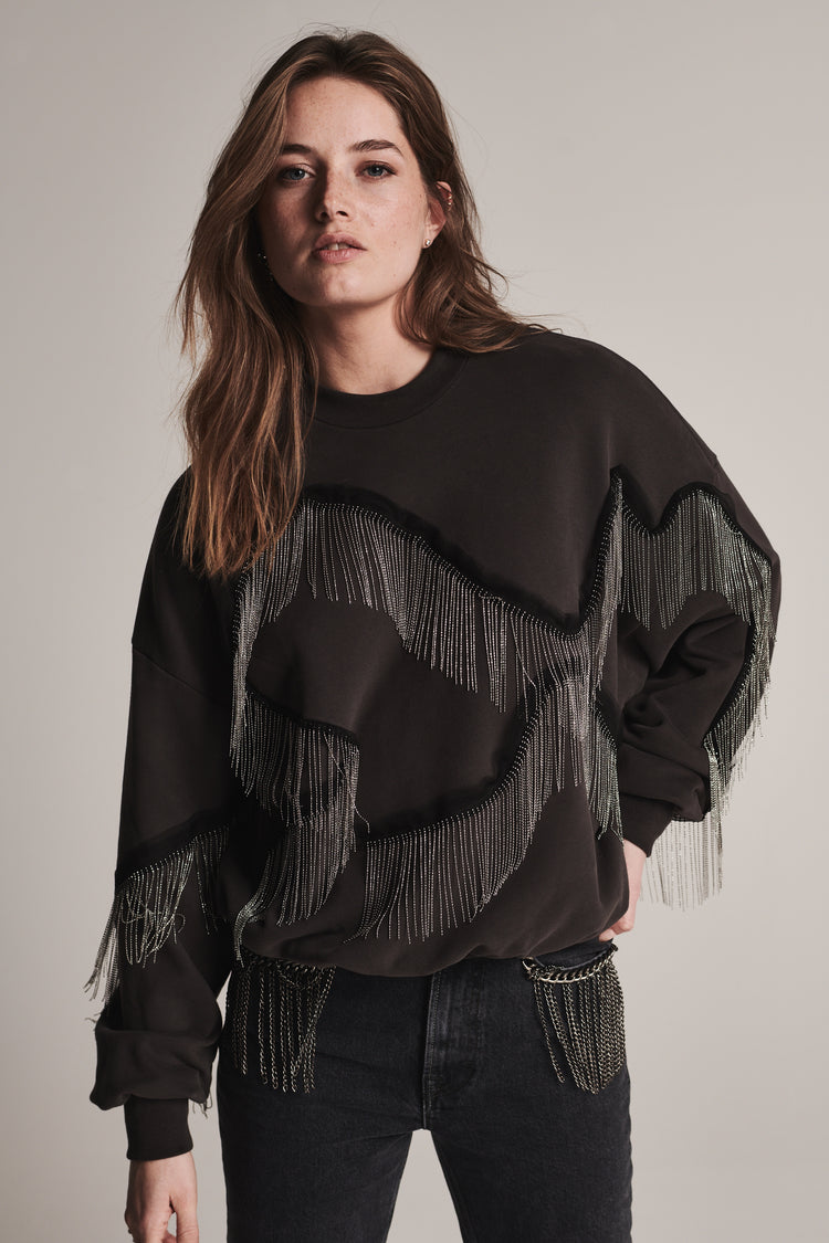 Willow Fringe Chain Sweater | Washed Black