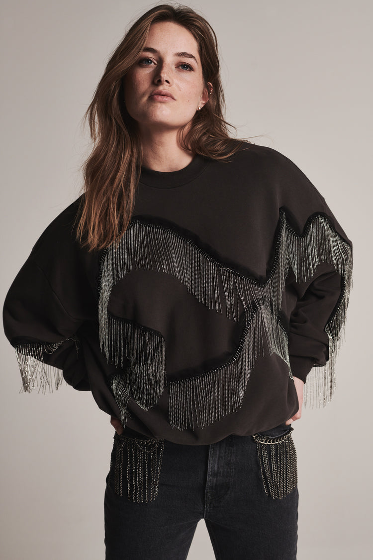 Willow Fringe Chain Sweater | Washed Black